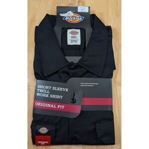 Dickies Mens 2XL Black Short Sleeve Twill Work Shirt Original Fit D1574BLK NWT